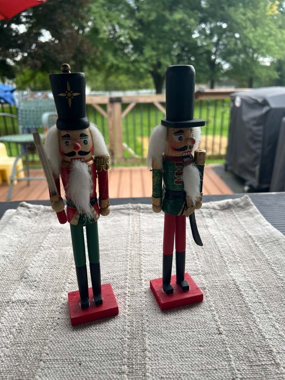 Wooden Christmas Nutcracker Soldier Figurines Red and Green Set of 2